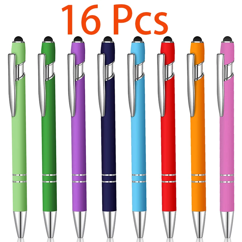 Stylo à bille multicolore en métal de luxe, stylo à bille pour le bureau et l'école, 16 pièces