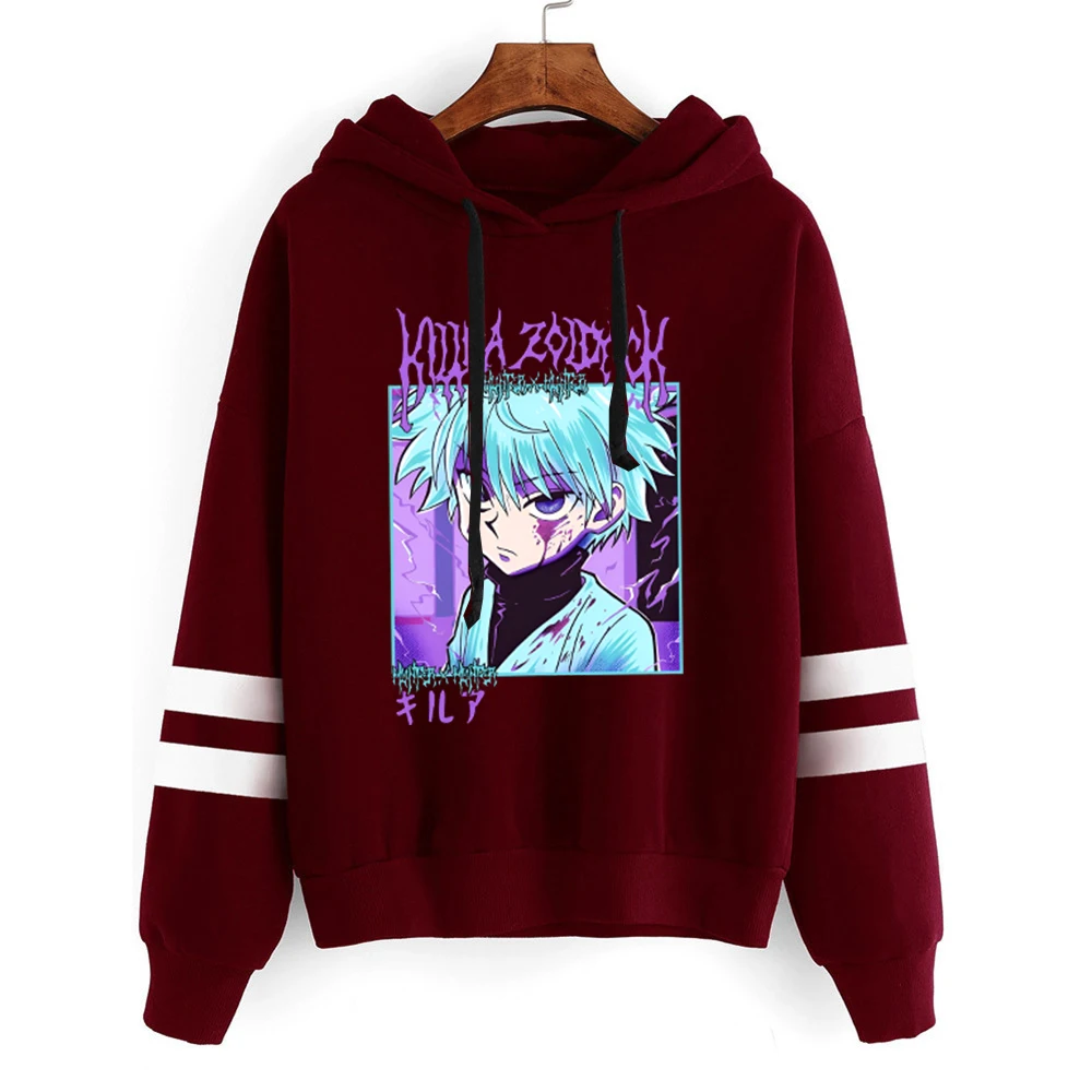 New Fashion Anime Killua Zoldyck Pullover Long Sleeve Sports Hoodie Women Stripe Sweatshirt Pullover Tops