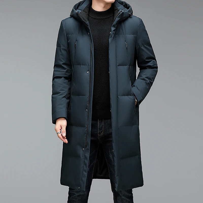 2024 winter long style Men\'s 90% White Duck Down coat warm Down Jackets hat detachable fashion Men thicken Jacket size M-5XL