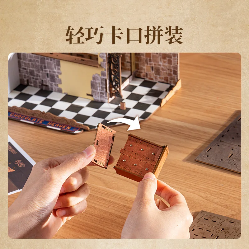 Neue Rolife handgemachte DIY Hütte Henry's Chocolate Shop Miniatur Szene Kunst Haus Montage Blöcke Kinder Überraschung Geburtstagsgeschenk