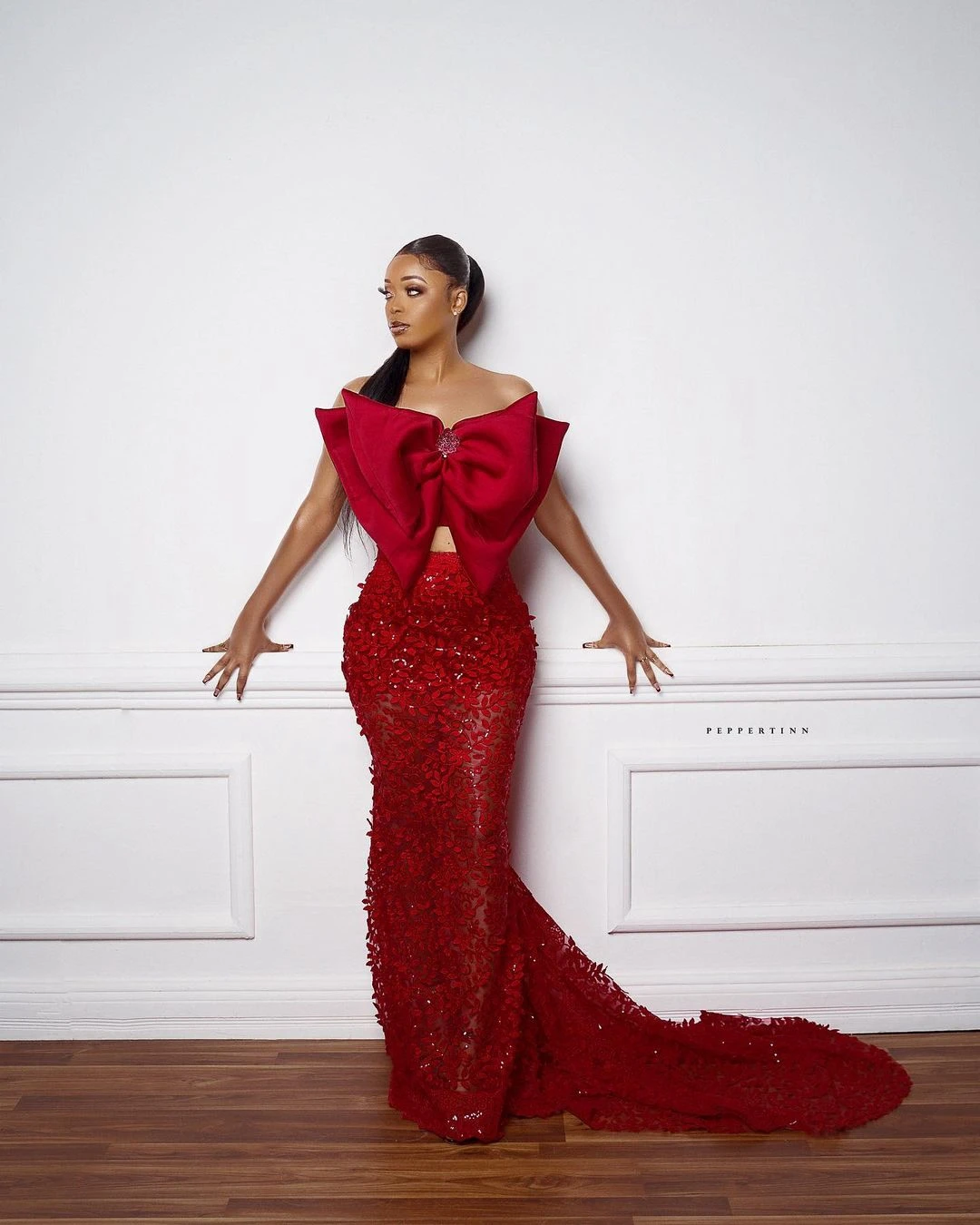 2025年 ストラップレス レース リボン ブラック ガールズ ナイジェリア ローブ・ド・ソワレ イブニングドレス ガウン チャーム バーガンディ アフリカン マーメイド プロムドレス