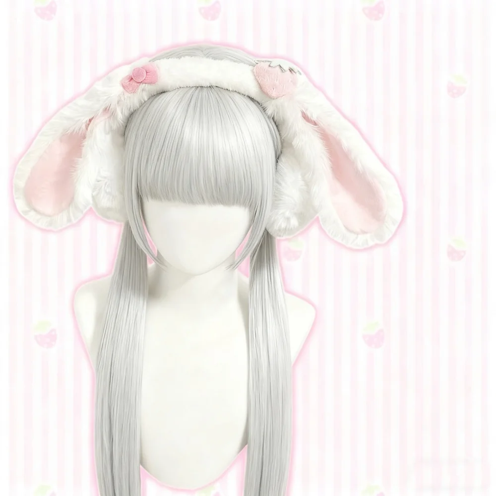 Harajuku اليابانية Bowknot أفخم غطاء للأذنين الأرنب الشعر هوب الدانتيل فروي لوليتا آذان أرنب عقال لطيف الأذن أغطية الرأس عرض كوميدي #4