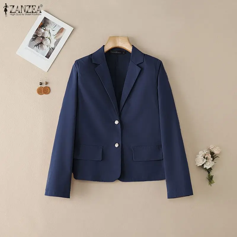ZANZEA Elegant Office Wear Jackets Women Lapel Neck Long Sleeve Button Up Formal Blazer Autumn Lightweight Coats Woman Clothes