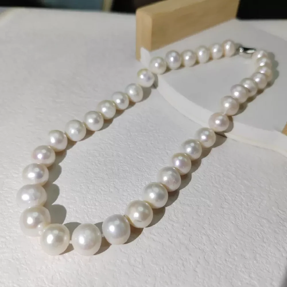 Giant 11-12mm AAAA Pure Natural Japanese Round Pearl White Pearl Necklace 16/36 inches 925S