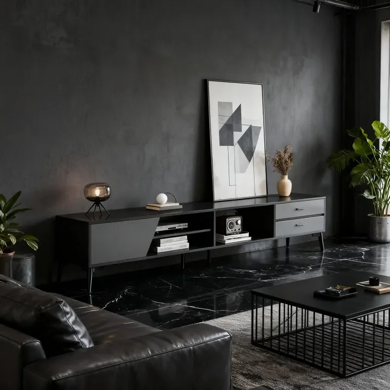 for Modern Simple Black TV Cabinet Floor to Ceiling Integrated Storage Unit for Living Room Small Apartment Household