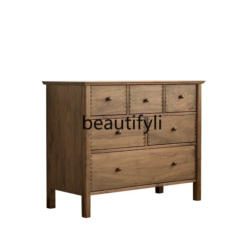 32Solid wood six-bucket cabinet Nordic bedroom storage North American black walnut oak storage cabinet