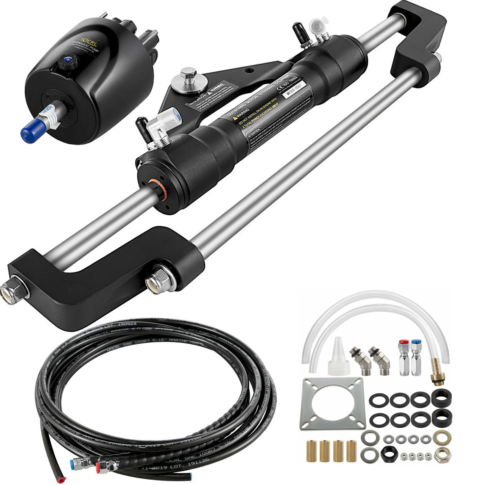 Outboard 300HP Hydraulic Steering Kit,Boat Steering System 10FT Cable with Hydraulic Cylinder,Helm Pump and Tubing for VIVO
