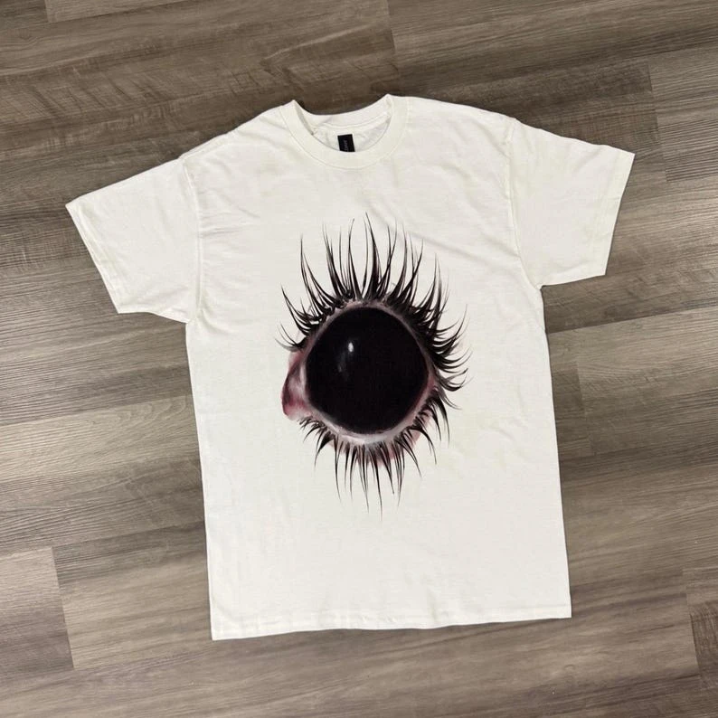 Surreal eye graphic tee, creepy aesthetic shirt, horror art t shirt, gothic streetwear, y2k grunge tee