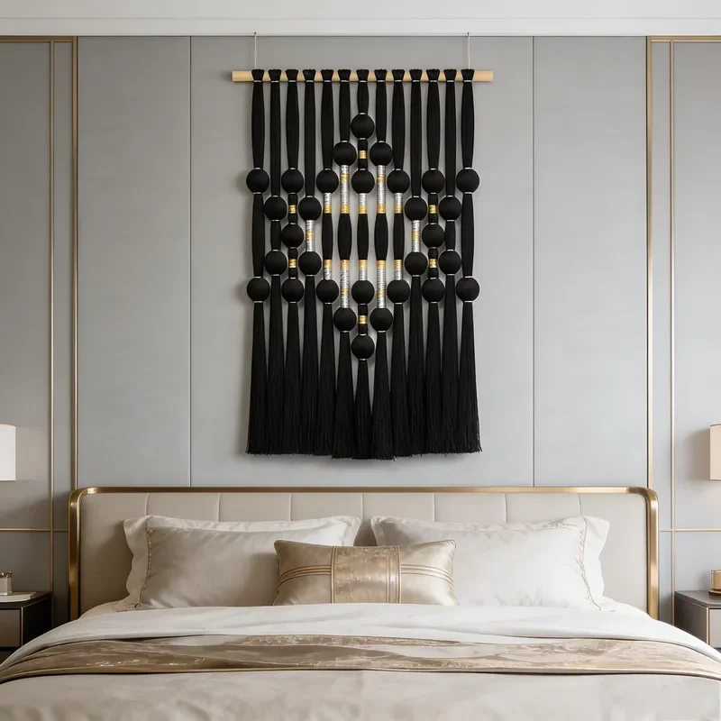 80*120cm B2B Art Macrame Hand Woven Cotton Thread Curtain Room Wall Hanging Decor Hotel Extra Long Backdrop EH2602007