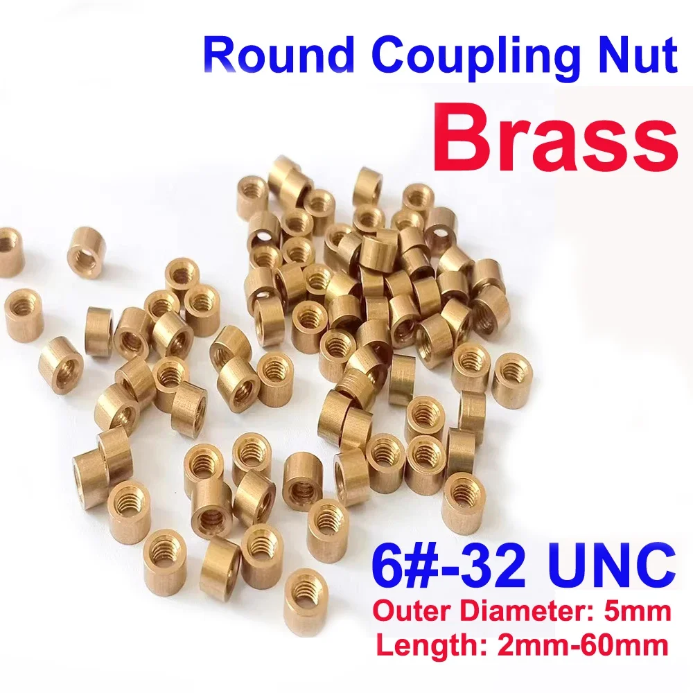 6#-32 UNC Round Brass Standoff Spacer Extended Long Coupling Nuts Copper Double Pass Hollow Pillars for PCB OD5mm