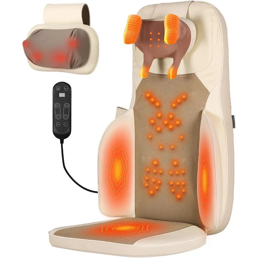 

Shiatsu Neck and Back Massager with Heat - 3D Kneading and Vibration Full-Back Massage Cushion to Ease Muscle Stiffness Adjusta
