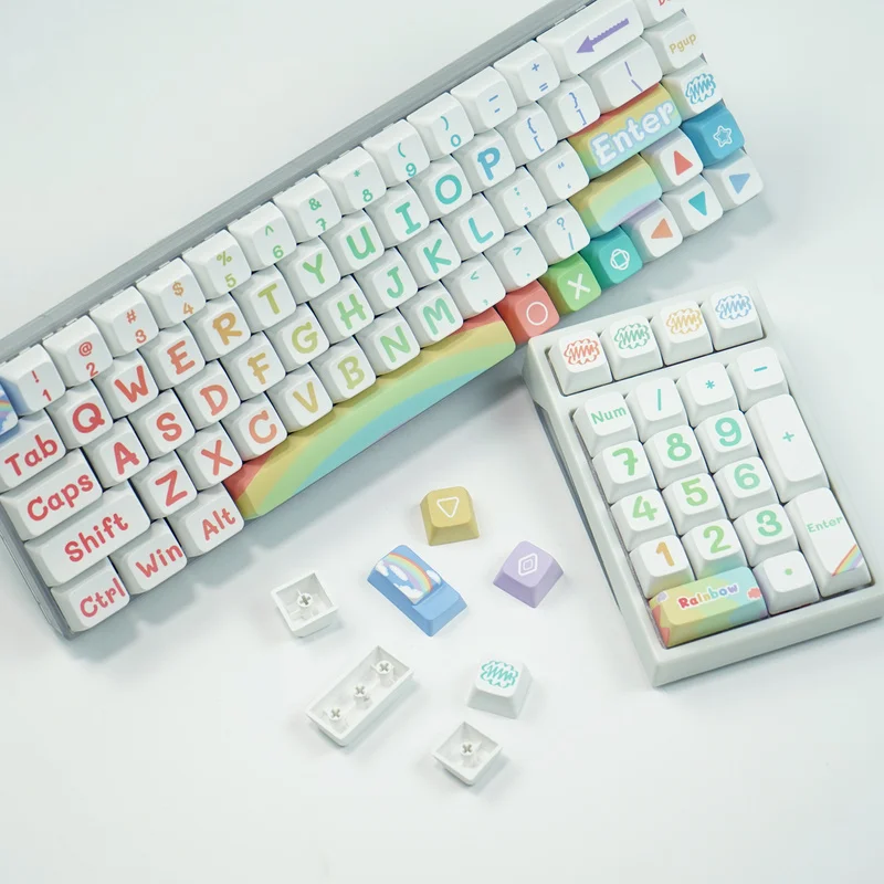 Rainbow Themed Keycaps 125 Keys Mda Cherry Profile Pbt Thermal Sublimation Personalized Creativity Mechanical Keyboard Keycaps