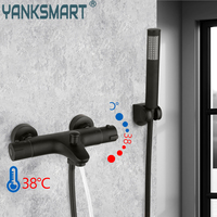 YANKSMART Thermostatic Shower Head & Control Valve Bottom Faucet Set Wall Mounted Hot And Cold Brass Bathroom Mixer Bathtub Tap