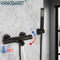 YANKSMART Thermostatic Shower Head & Control Valve Bottom Faucet Set Wall Mounted Hot And Cold Brass Bathroom Mixer Bathtub Tap