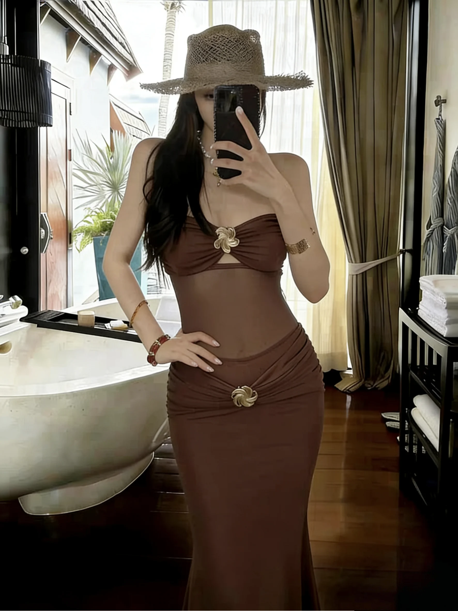 

2026 New Island Vacation Swimsuit Elegant Waist-Cinching Fish Tail Skirt Hot Spring Beach Sand Skirt Bikini Style Swimwear