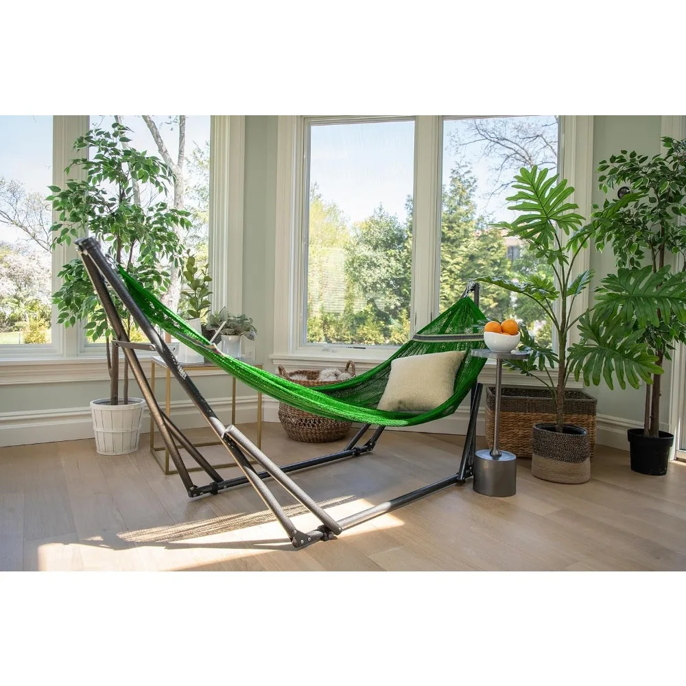 أرجوحة لشخصين مع حامل فولاذي قابل للطي - سعة 600 رطل، محمول، قابل للتعديل، مثالي للاسترخاء في الهواء الطلق