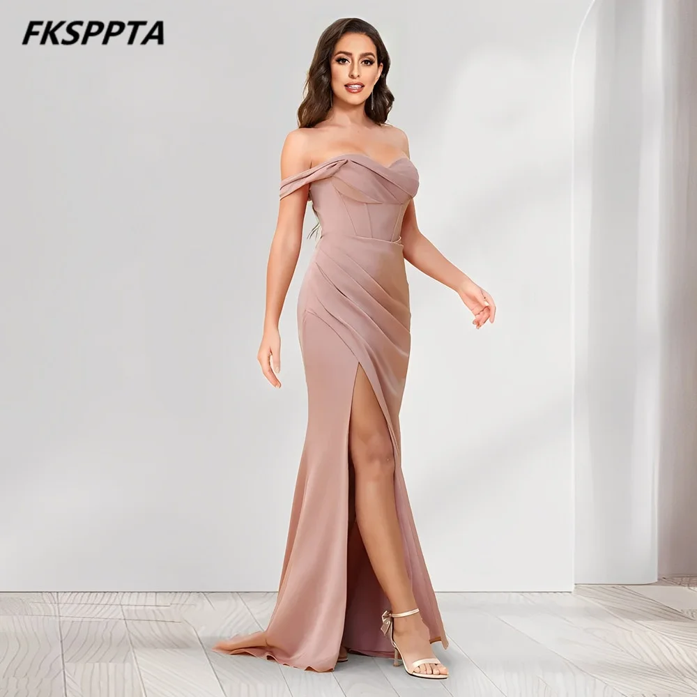 العرف المغبر روز حورية البحر فساتين وصيفة الشرف طويلة الحبيب عالية سبليت عارية الذراعين رداء حفلات الزفاف بالجملة