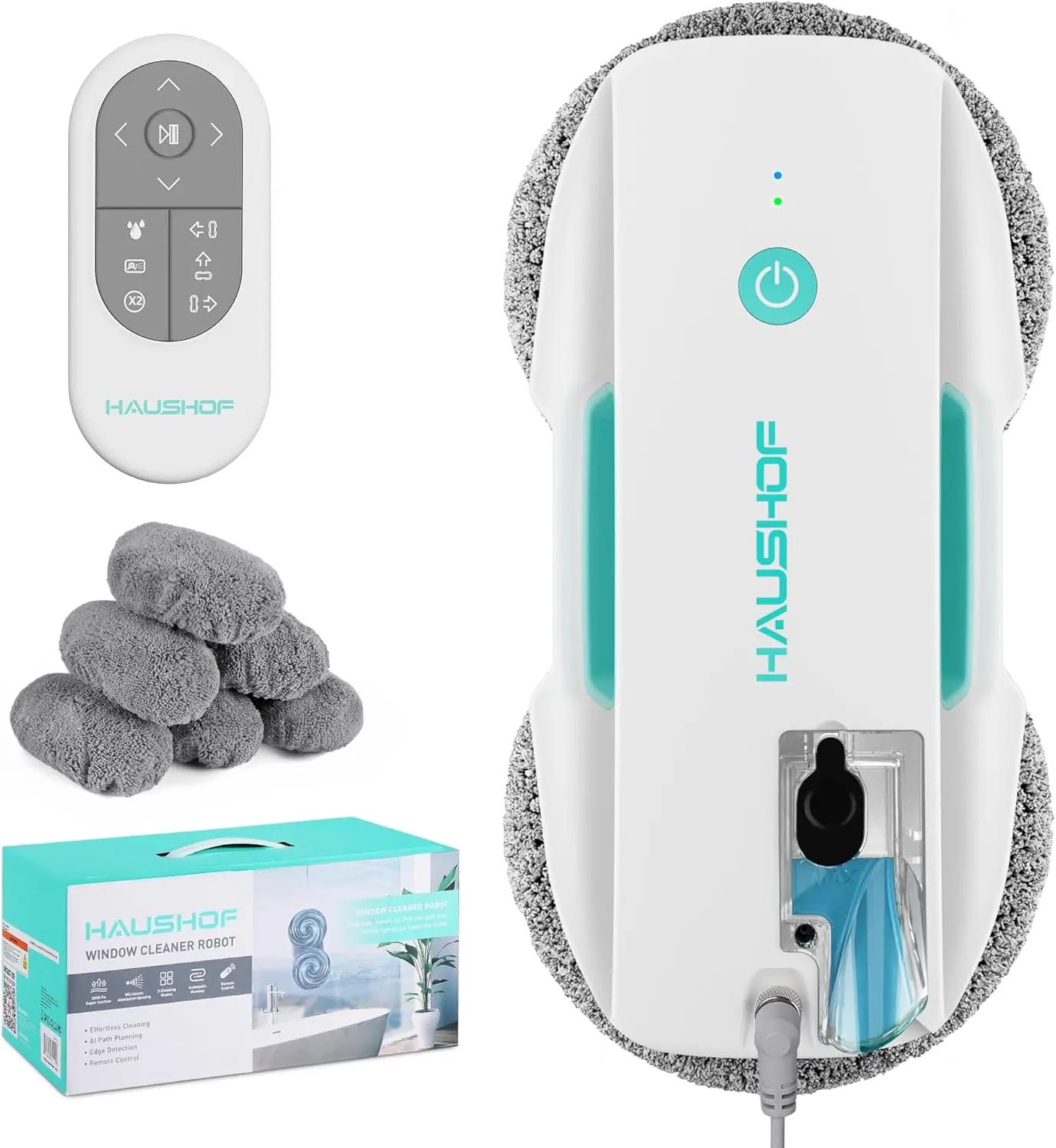 Robot Window Cleaner with 3800Pa Suction, Auto Water Spray, AI Path Planning & Edge Detection, Remote Control for High-R