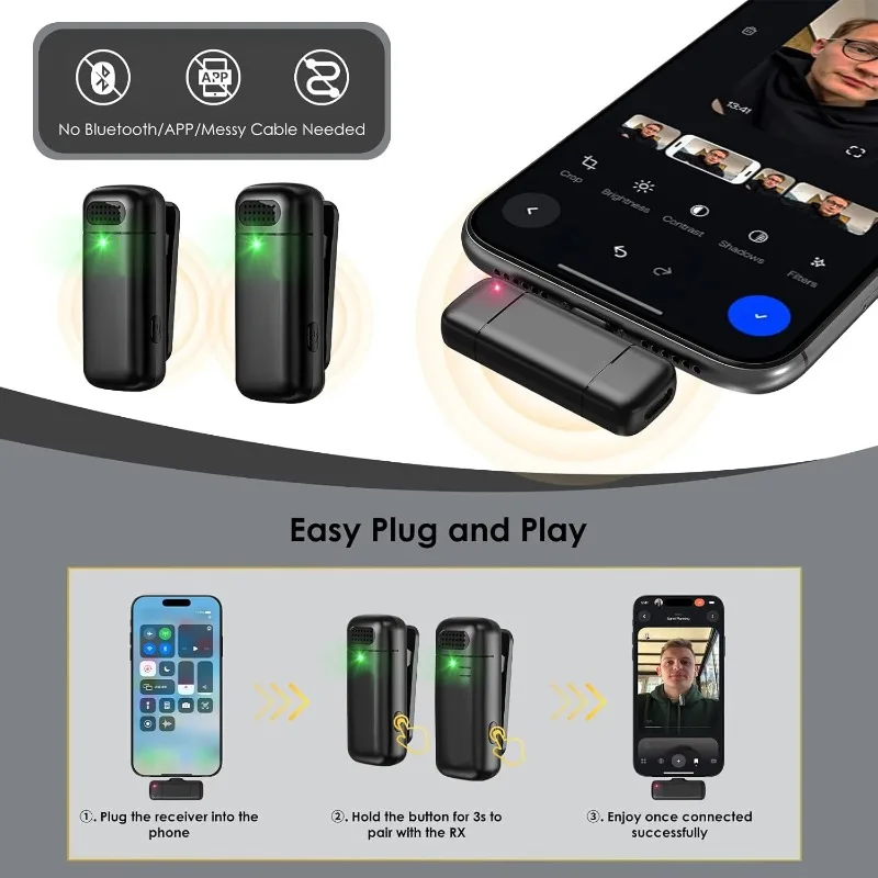 Micrófono de solapa inalámbrico con estuche de carga para transmisiones en vivo, juegos, grabación de audio y video, mini portátil