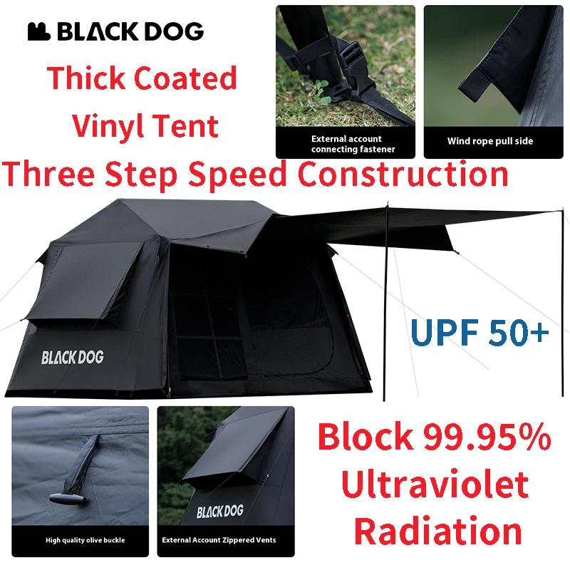 

Палатка Naturehike BLACKDOG Cloud Shed 6.0 с защитой UPF50+, трехсторонняя, трехэтапная быстросборная конструкция, с толстым покрытием, 5-слойная, с черным клеевым покрытием