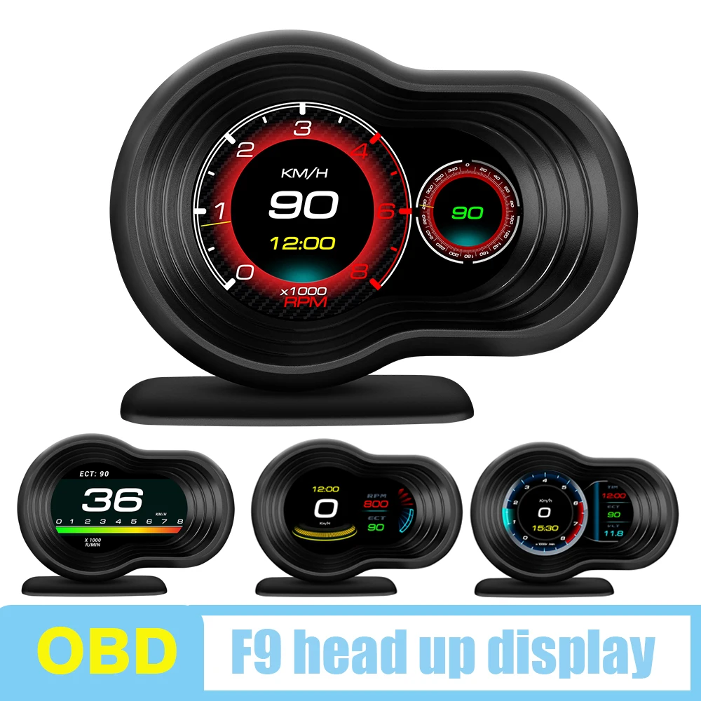 

F9 Car OBD2 HUD Head Up Display Car HUD Smart LED Speedometer Gauge with Tacho Water Temp Fuel Consumption RPM On-Board Computer