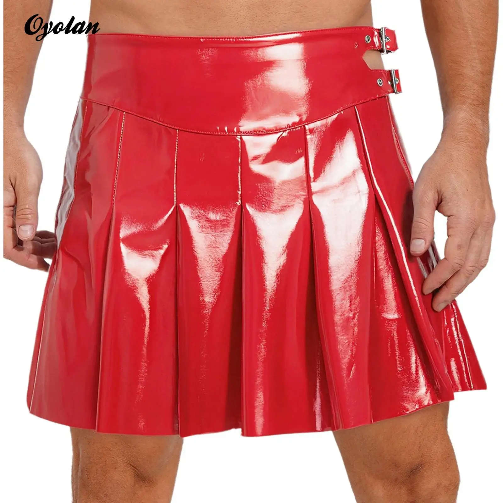 

Mens Halloween Roman Gladiator PU Skirt Masquerade Knight Warrior Armor Cosplay Costume Double Waist Side Slit Pleated Skirt
