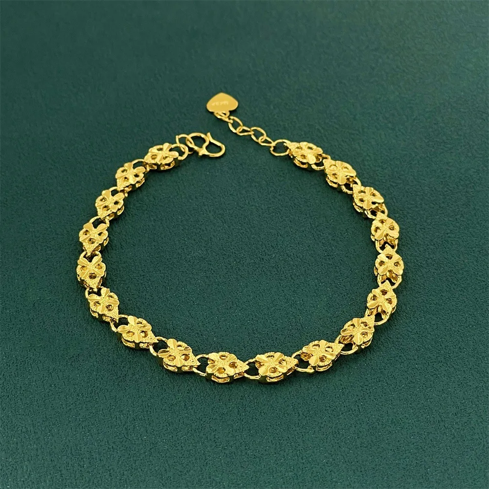 

925 Sterling Silver Bracelet 24k Gold 5mm Clover Bracelet Ladies Fashion Simple Birthday Party Wedding Anniversary Jewelry Gift