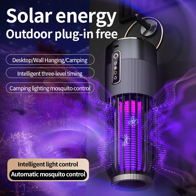 Lámpara antimosquitos 2 en 1, recargable solar, con descarga eléctrica, portátil, para uso en interiores y exteriores, nueva.