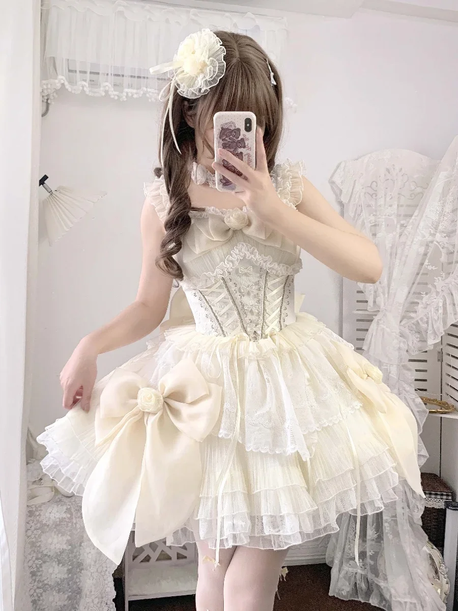 Coalfell【 Camellia Scare 】 Original Lolita Gentle Flower Wedding Dress First Love Sweet Beige Birthday Dress