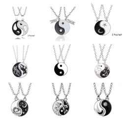 2 Pcs/Set Couple Necklace Vintage Yin Yang Gossip Pendant Choker Jewelry For Best Friends Yin Yang Tai Chi Necklace Friendship