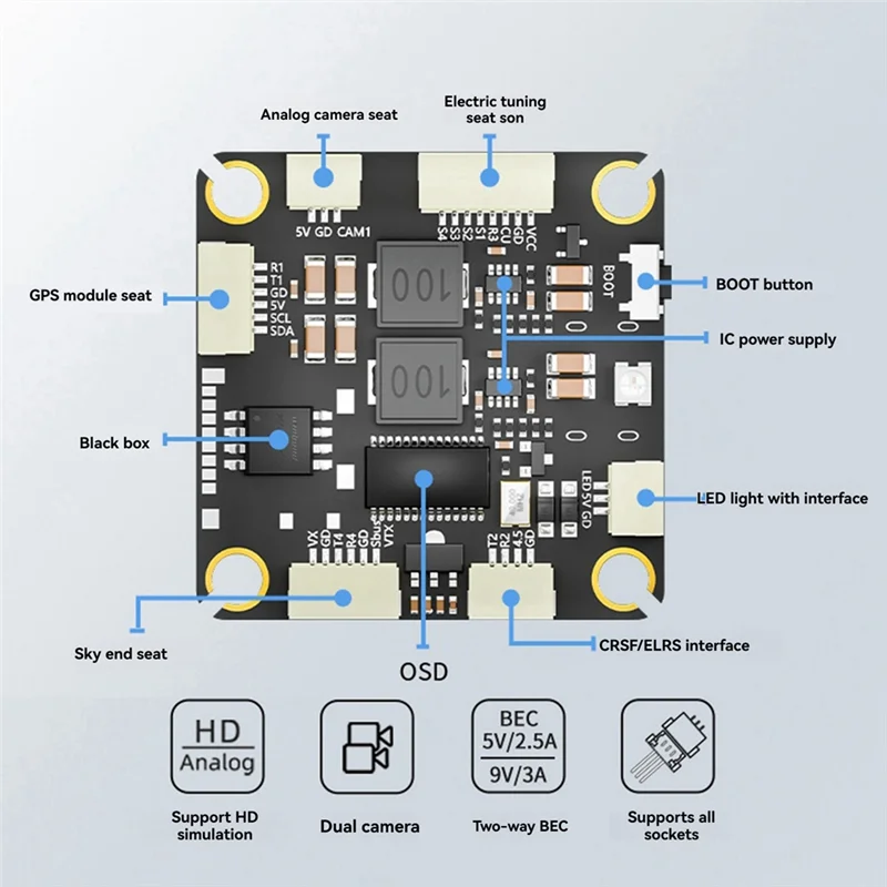 Durable-F480 V3 FC & ESC FPV Stack F405 Controlador de vôo V3 + 80A AM32 ESC Duplo BEC para RC FPV Drone