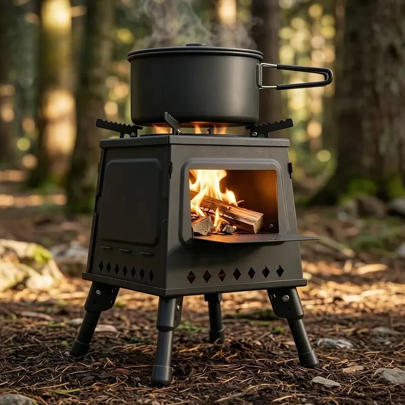 Portable Foldable Camping Stove Smokeless Wood & Charcoal Burning Outdoor Fire Stove for Picnic Backpacking