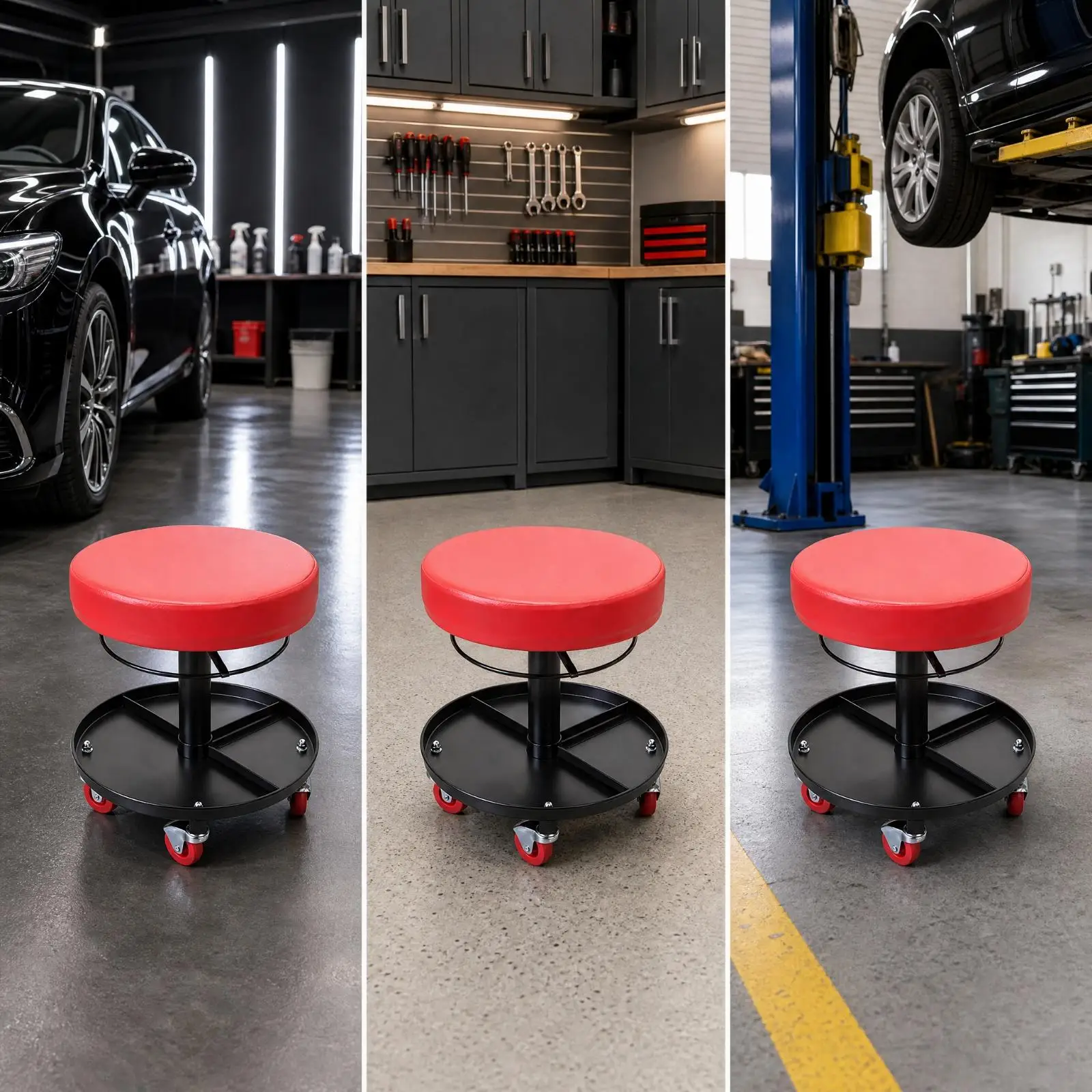 Mobile Repair Stool Comfortable for Mechanics, Auto Detailers