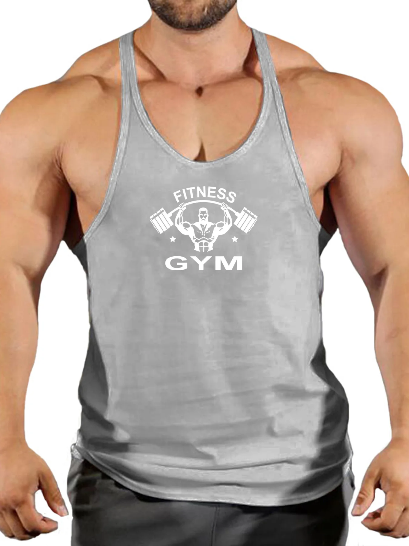 2026 Men's Cotton Gym Tank Top Fitness GYM Weightlifter Print Bodybuilding Stringer Sleeveless Breathable Workout Singlet