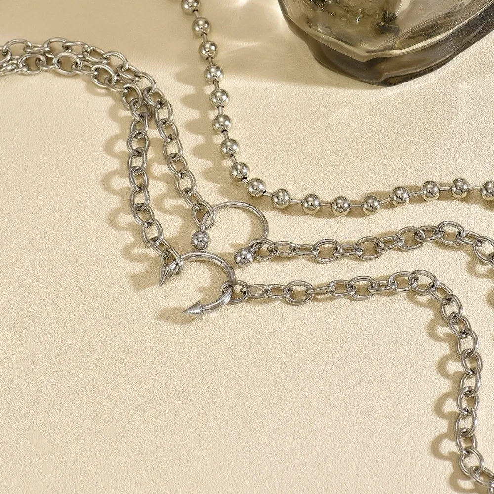 Fashion Punk Style Nose Clip Pendant Geometric Gothic Chunky Chain Choker Rivet Thick Round Ring Spiked Hooves Gifts