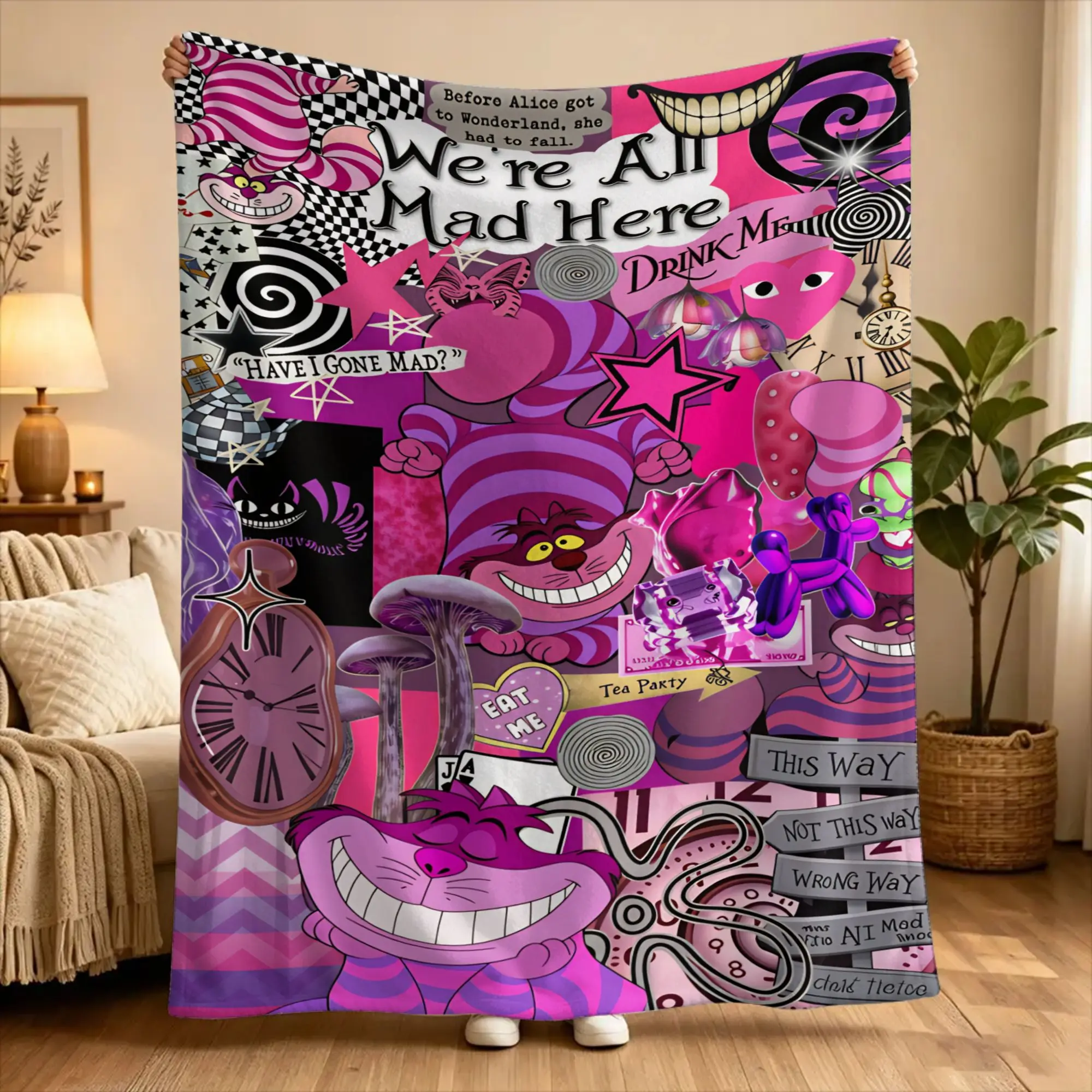 Alice Cheshire Cat  Blanket  Airplane Travel Flannel Throw Blanket For Outdoor Soft Design Quality Bedspread Gift Idea