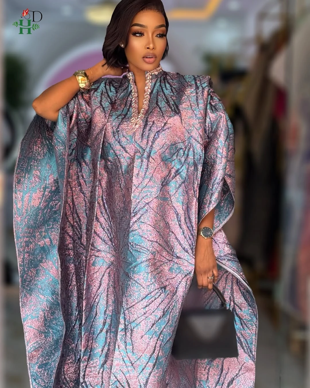 

H&D 2025 New African Clothes For Women Kaftan Dress Fashion Party Dress Vintage Summer Gown Casual Vestidos Muslim Robe BouBou
