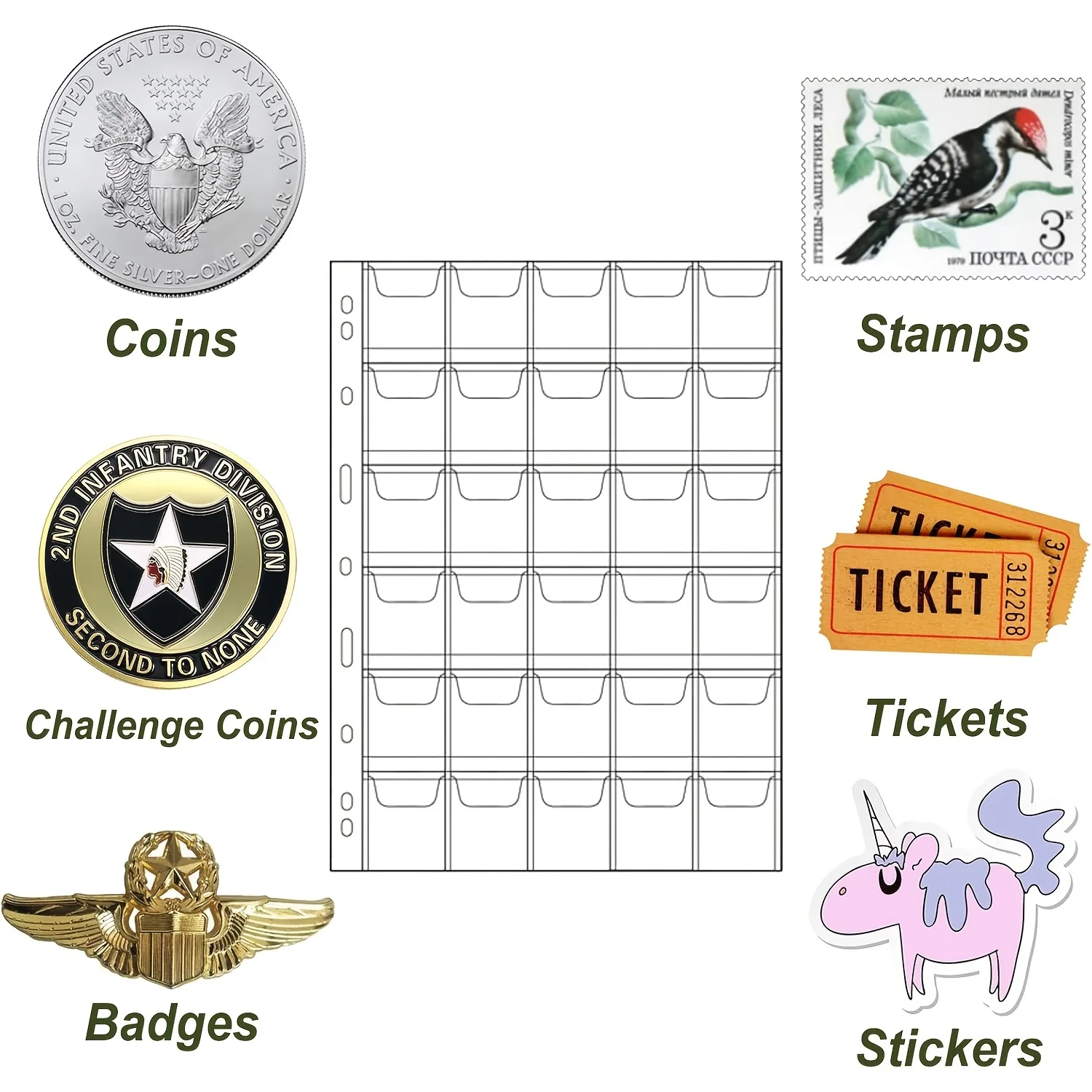 Picture 4: 30 Pockets Coin Binder Collection Supplies Pages 9 Hole Coin Collecting Pocket Page for Coin Stamp Badge Collection 5-10 Sheets