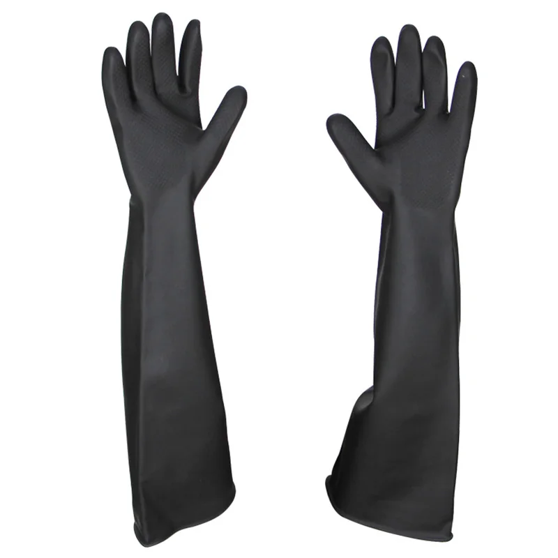 Long Kitchen Clean Tools Waterproof For Washing  Acid and Alkali Resistant Black Industrial Rubber Gloves