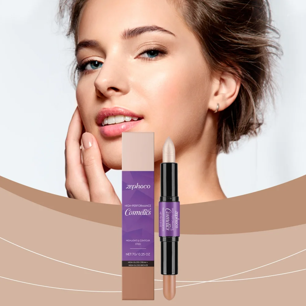 

2-in-1 cream highlighter grooming stick with light and shadow dual head design to enhance facial shape