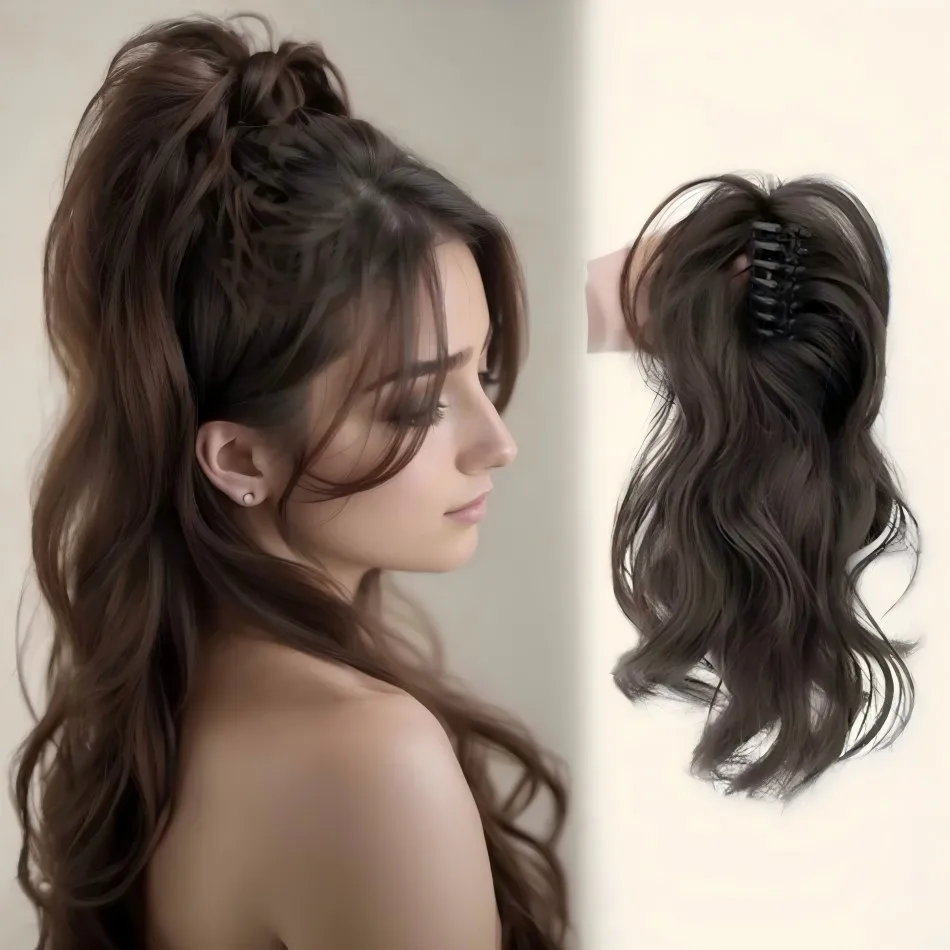 

12Inch Short Wavy Synthetic Claw Clip Ponytail Hair Extensions Heat Resistant Hair Ponytail With Grab Clips For Women Daily Use