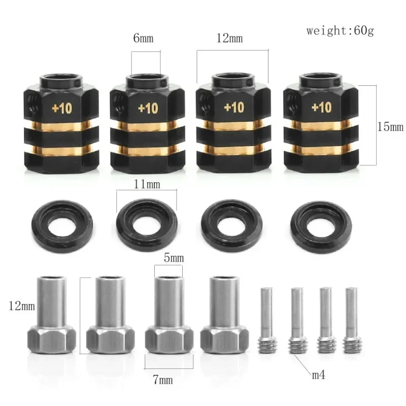 4pcs cubo sextavado da roda do carro RC 12mm adaptador de extensão ampliado contrapeso de latão para Trxs TRX4 TRX6