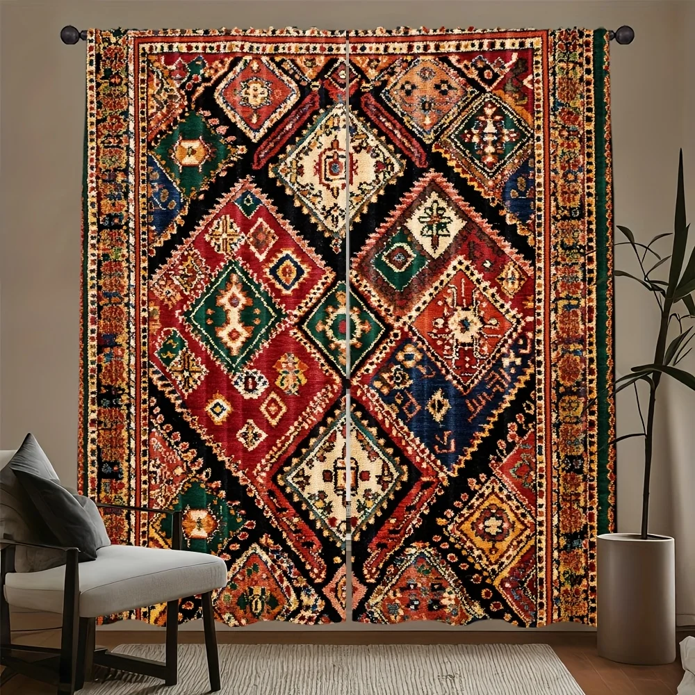 Fashionable Persian-style patterned printed curtains, with a pole bag design, suitable for use in bedrooms living rooms offices