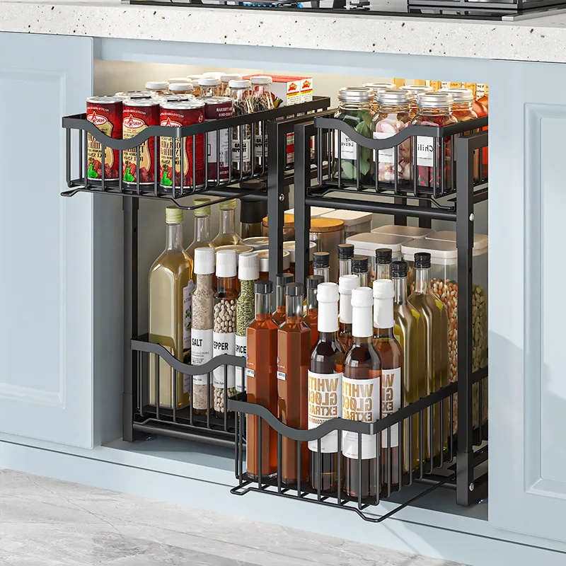 

Kitchen under the pump sink storage rack, under the sink cabinet under the sink basket double layer snack seasoning bottle can