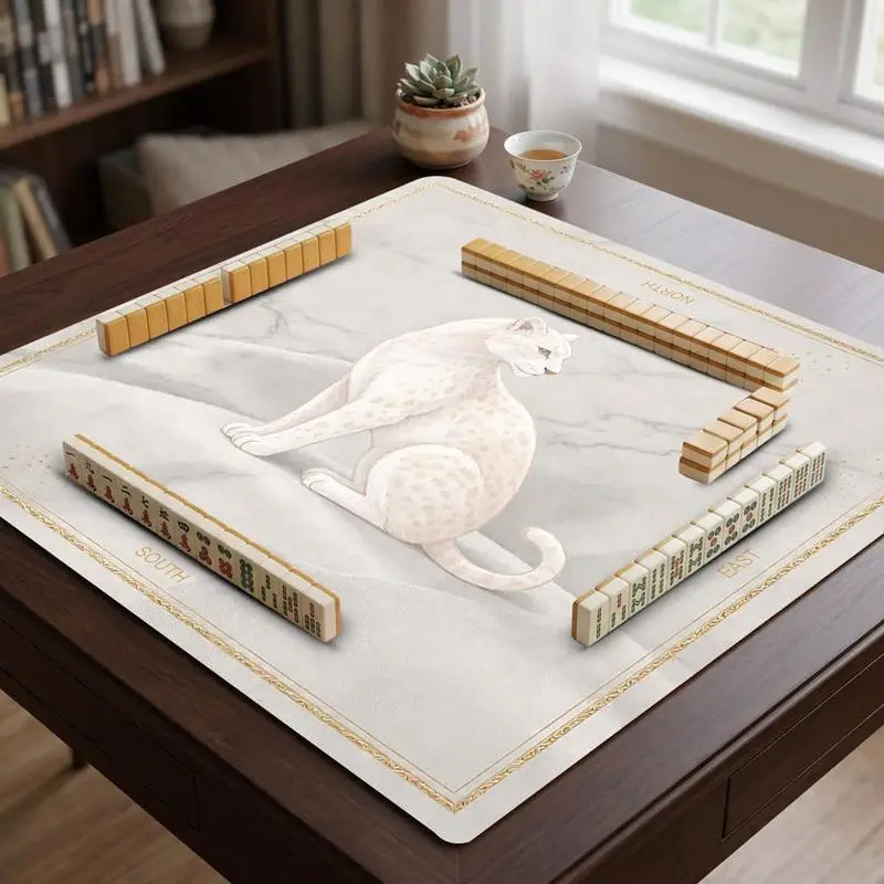 VIKAMA Marble White Snow Leopard Mahjong Mat Four Directions Zoned Luxury Ins American Charleston Mahjong Pad