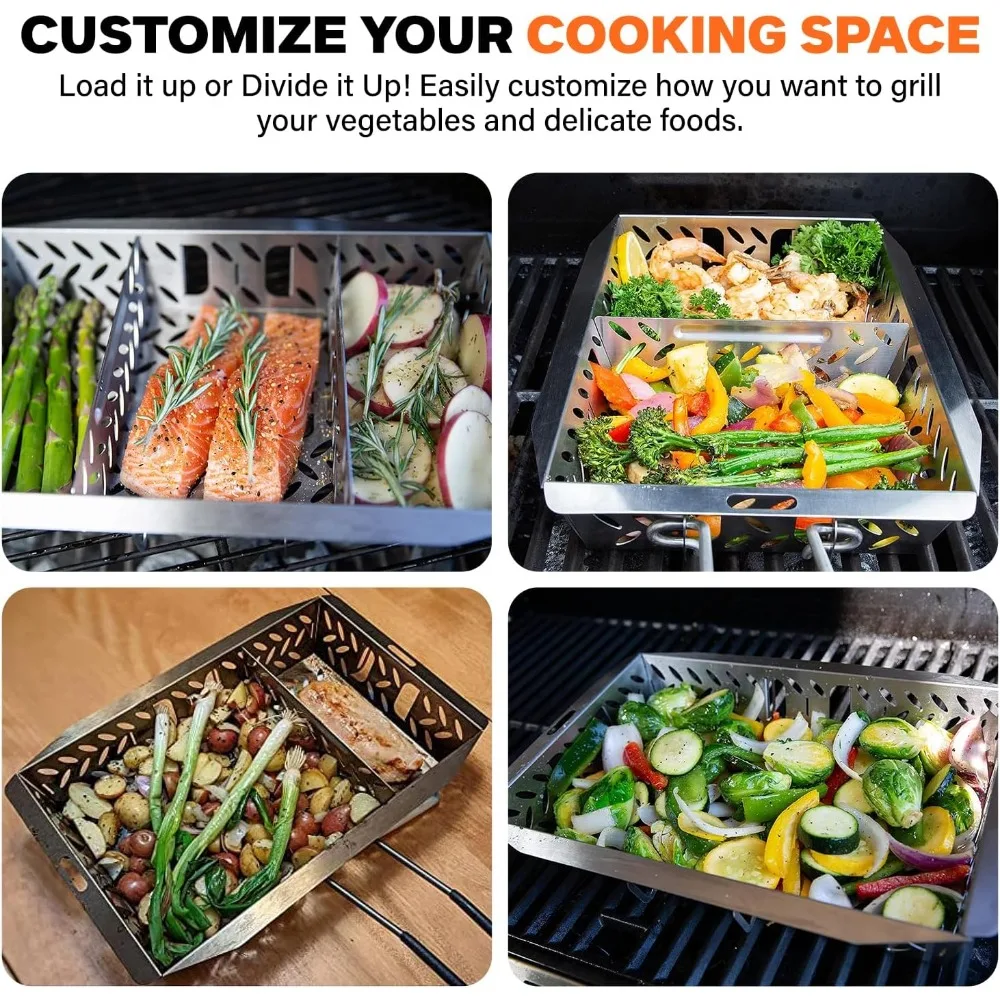 

UltraVersatile Stainless Steel Grill Basket - Large BBQ Griddle basket for Outdoor Grill Vegetables - Meat - Fish Grill Basket