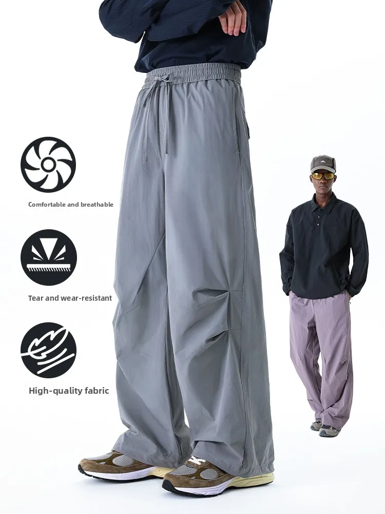 

MMOPTOP Men's Casual Hiking Pants Dstring Straight Leg Trousers Leisure Faion Autumn Wear Resistant Nylon Fiber