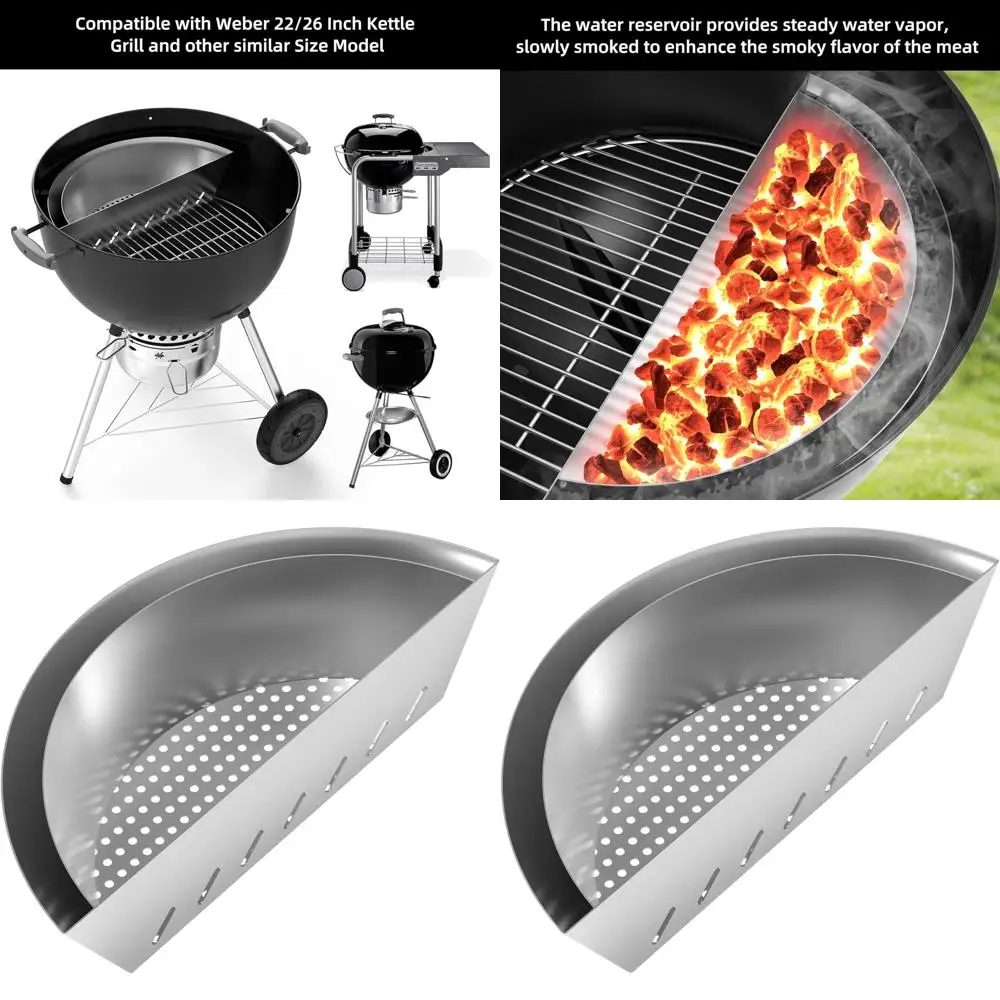 

Stainless Steel Charcoal Basket with Integrated Water Pan for Weber 22 Kettle Grills and Similar Models