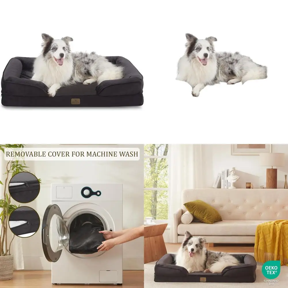 

Ортопедическая кровать для собак, большая водонепроницаемая лежанка-диван для собак, со съемным чехлом и противоскользящим основанием, черная