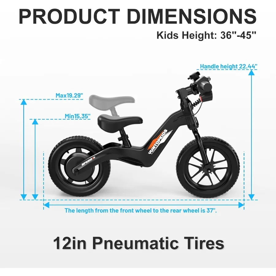 Vélo d'équilibre électrique 24v pour 3 à 5 ans, avec chargeur rapide, cadre en alliage, conception de Protection de démarrage à 3 vitesses, siège réglable 180w à